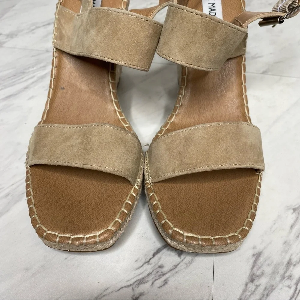 Steve Madden Uri Tan Suede Espadrille Square Toe Wedge Sandal 9 1/2